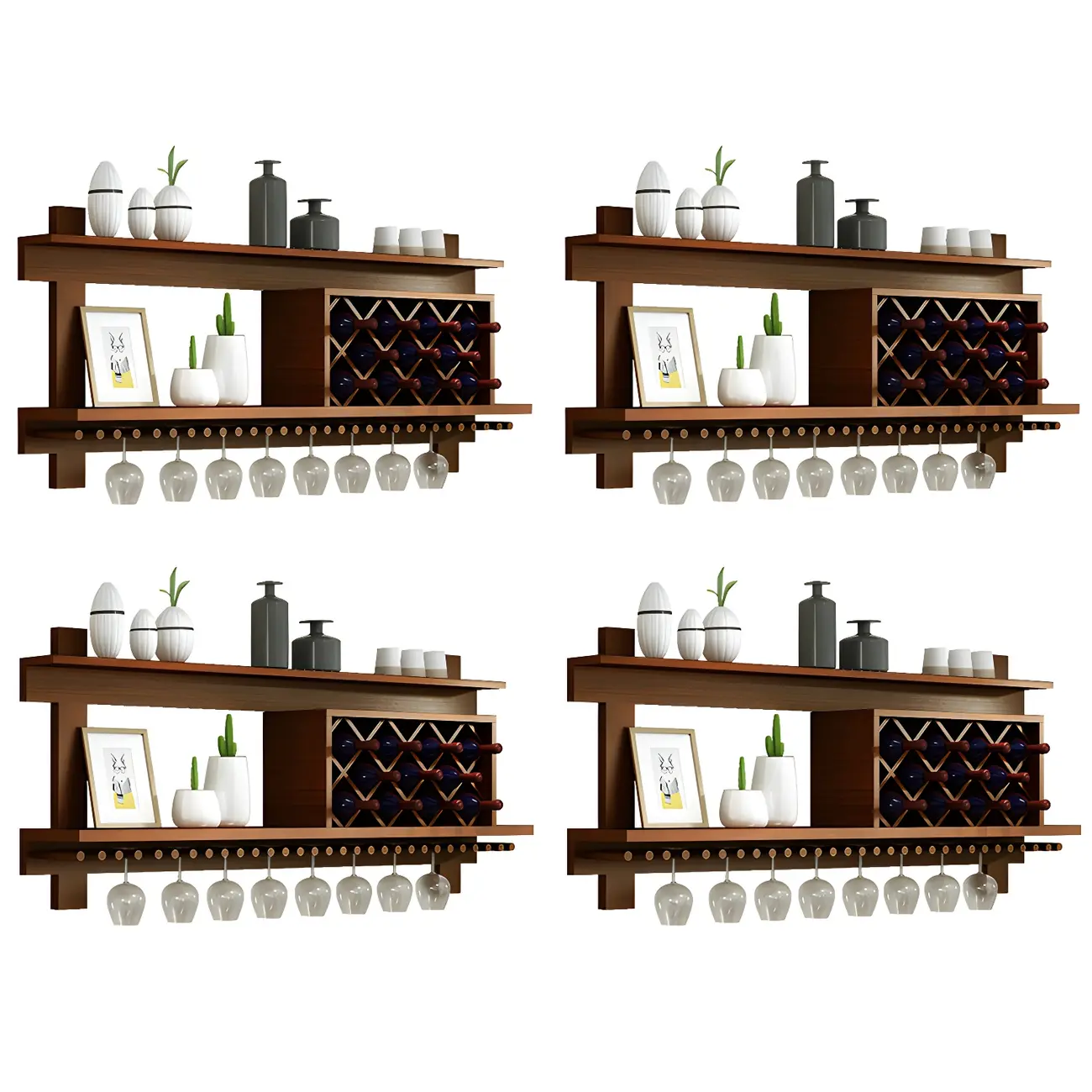Pine Wooden Wall-Mounted Display Open Wine Bottle & Glass Rack Image - 16 | homeyfad