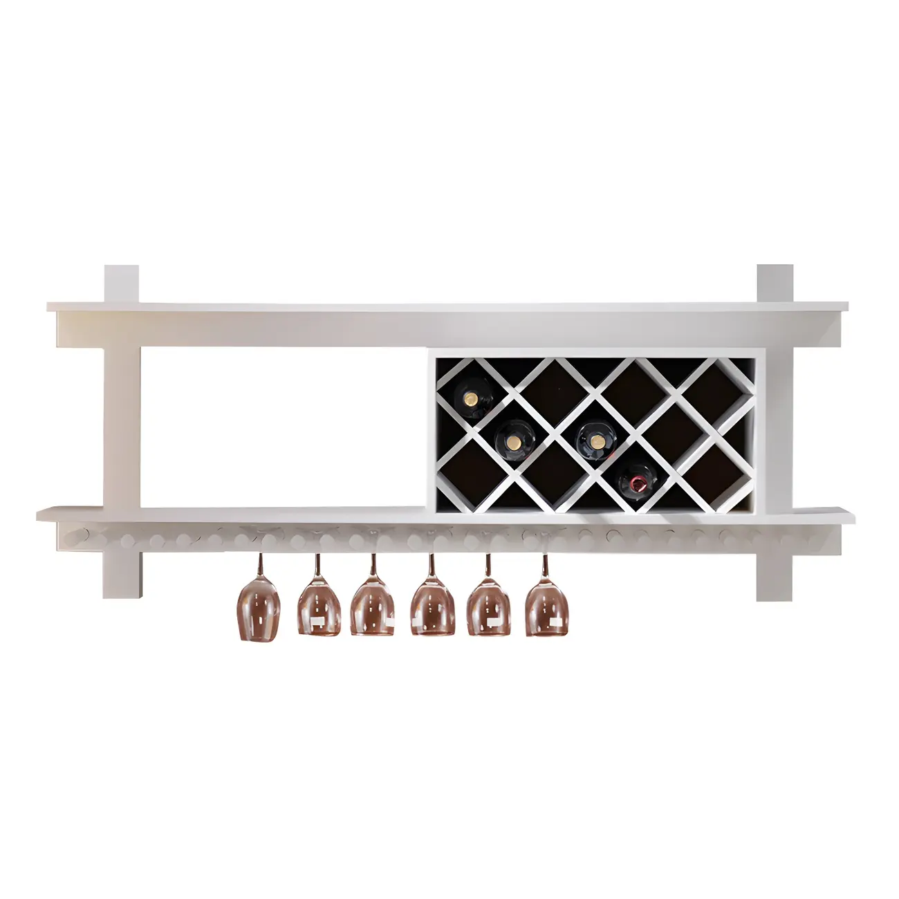 Pine Wooden Wall-Mounted Display Open Wine Bottle & Glass Rack Image - 17 | homeyfad