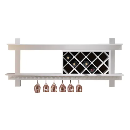 Pine Wooden Wall-Mounted Display Open Wine Bottle & Glass Rack Image - 17