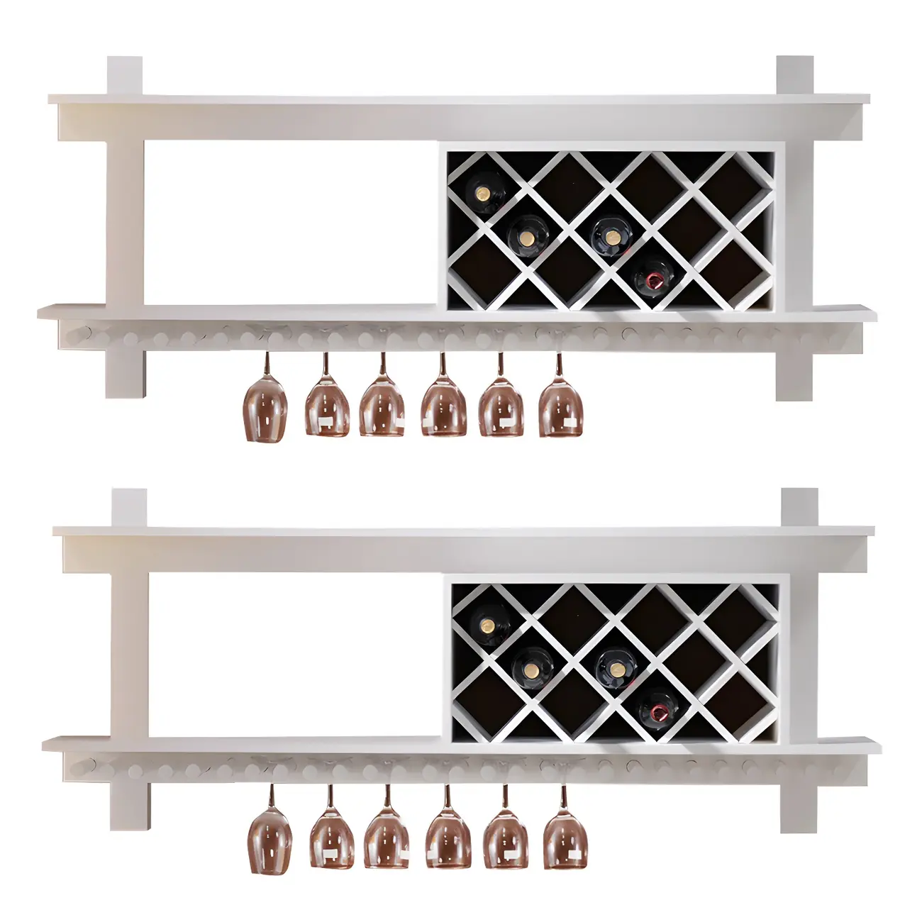 Pine Wooden Wall-Mounted Display Open Wine Bottle & Glass Rack Image - 18 | homeyfad
