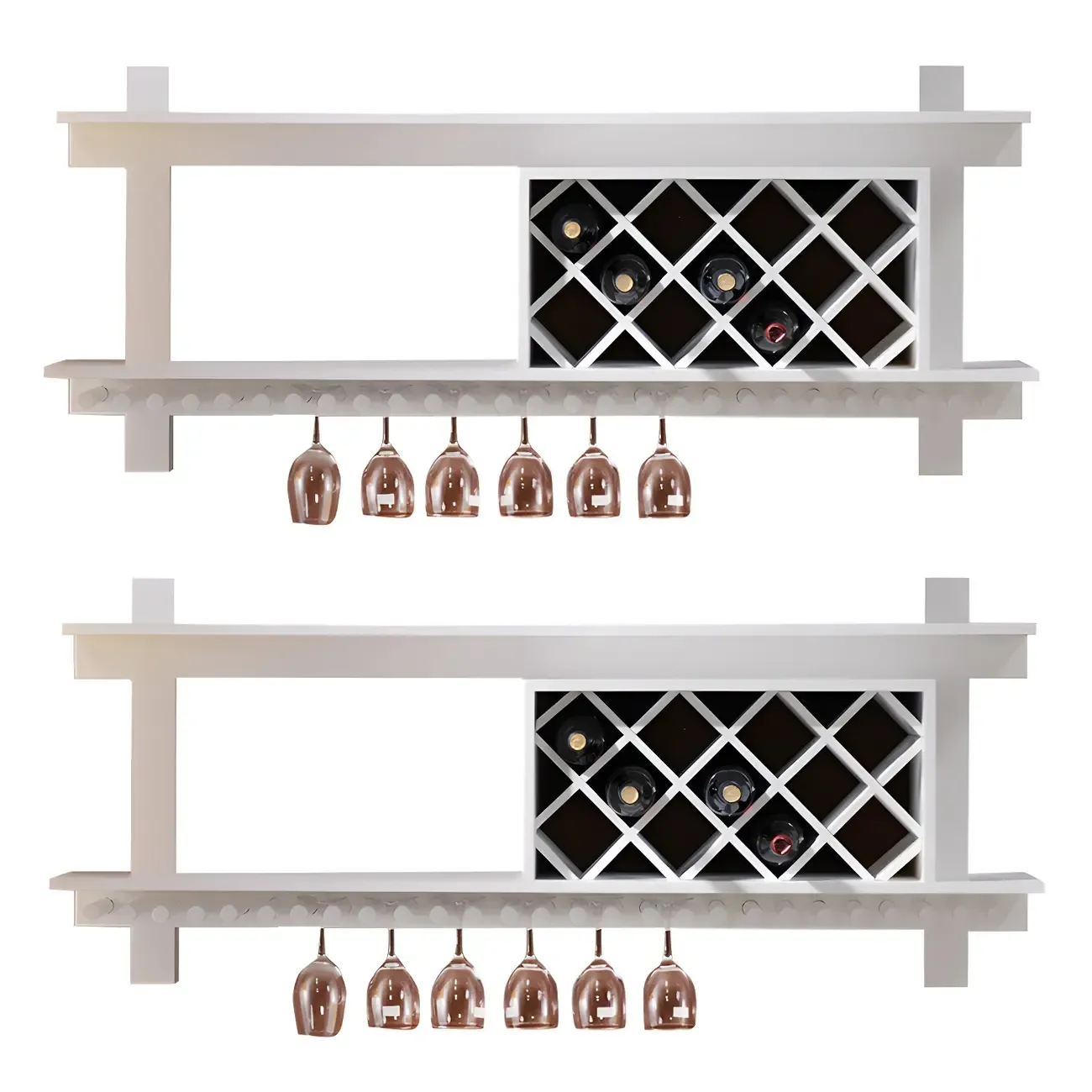 Pine Wooden Wall-Mounted Display Open Wine Bottle & Glass Rack Image - 18