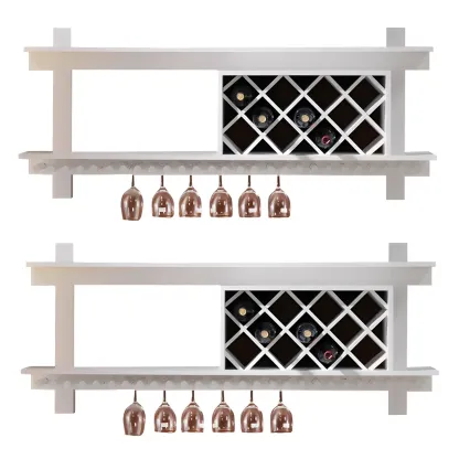 Pine Wooden Wall-Mounted Display Open Wine Bottle & Glass Rack Image - 18