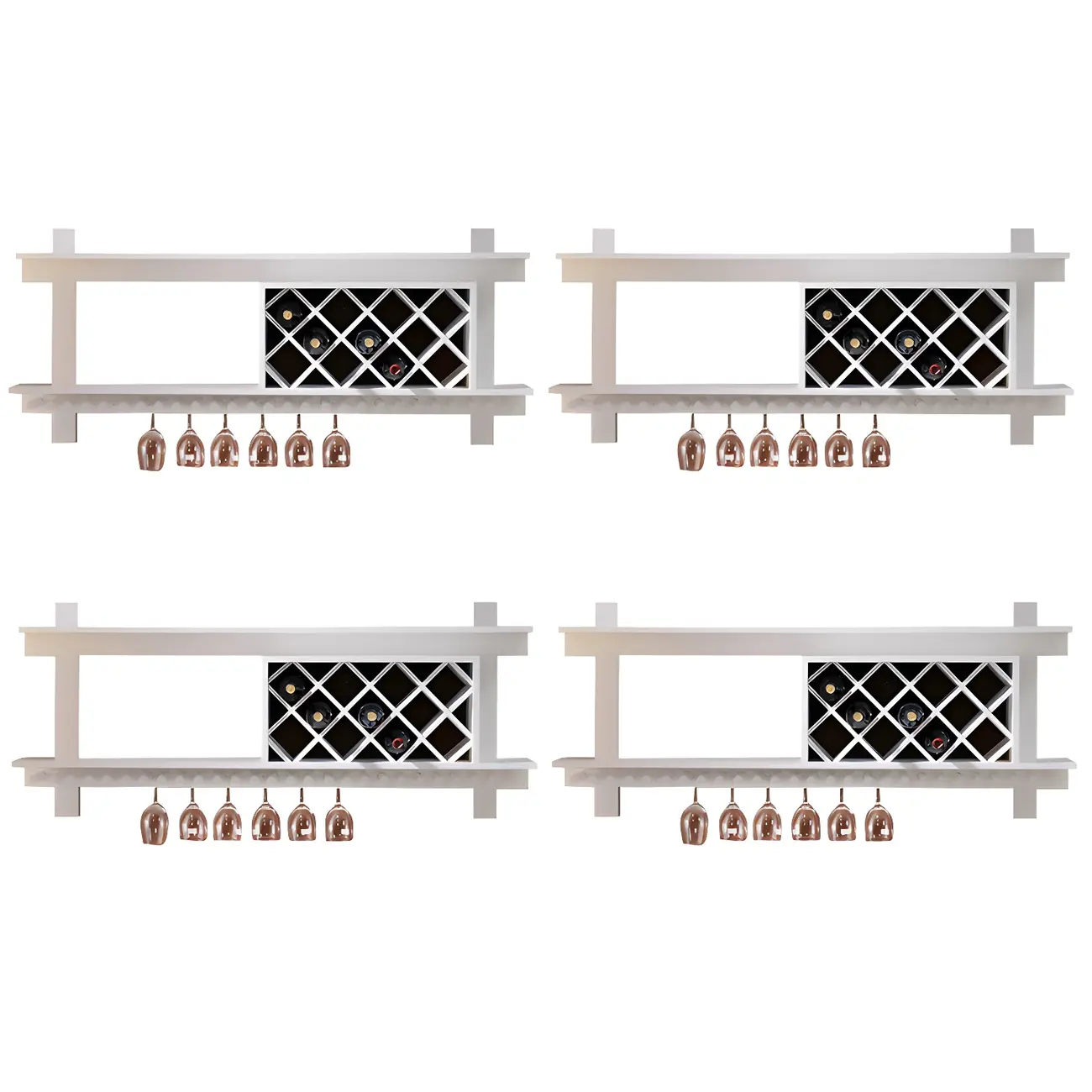 Pine Wooden Wall-Mounted Display Open Wine Bottle & Glass Rack Image - 20 | homeyfad