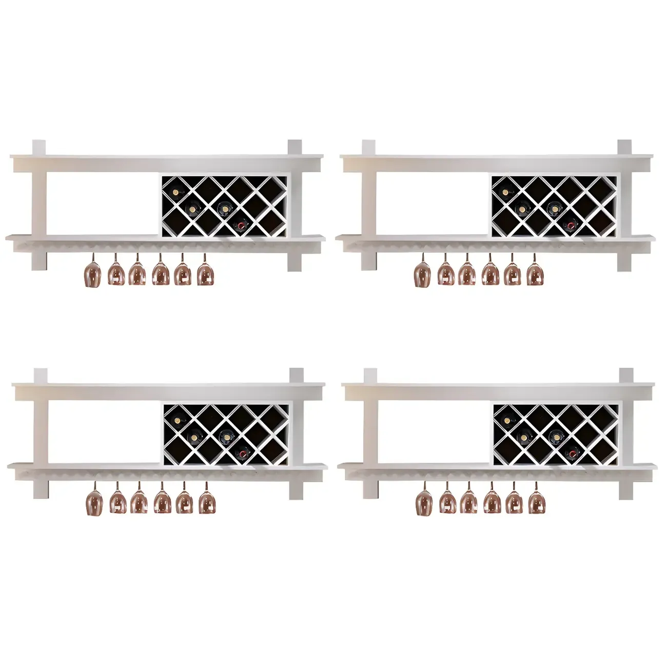 Pine Wooden Wall-Mounted Display Open Wine Bottle & Glass Rack Image - 20