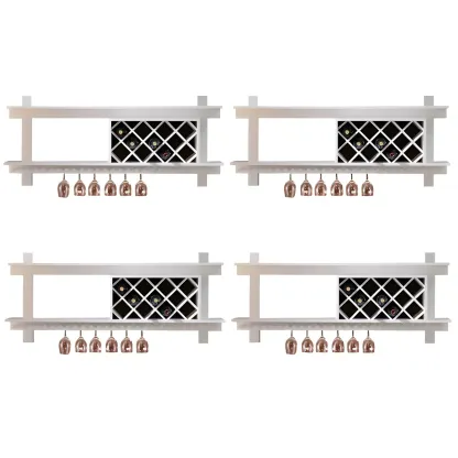 Pine Wooden Wall-Mounted Display Open Wine Bottle & Glass Rack Image - 20