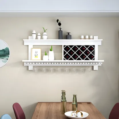 Pine Wooden Wall-Mounted Display Open Wine Bottle & Glass Rack Image - 6