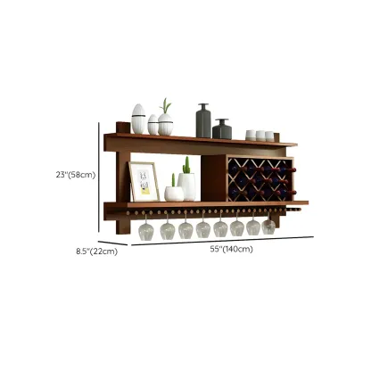 Pine Wooden Wall-Mounted Display Open Wine Bottle & Glass Rack Image - 29