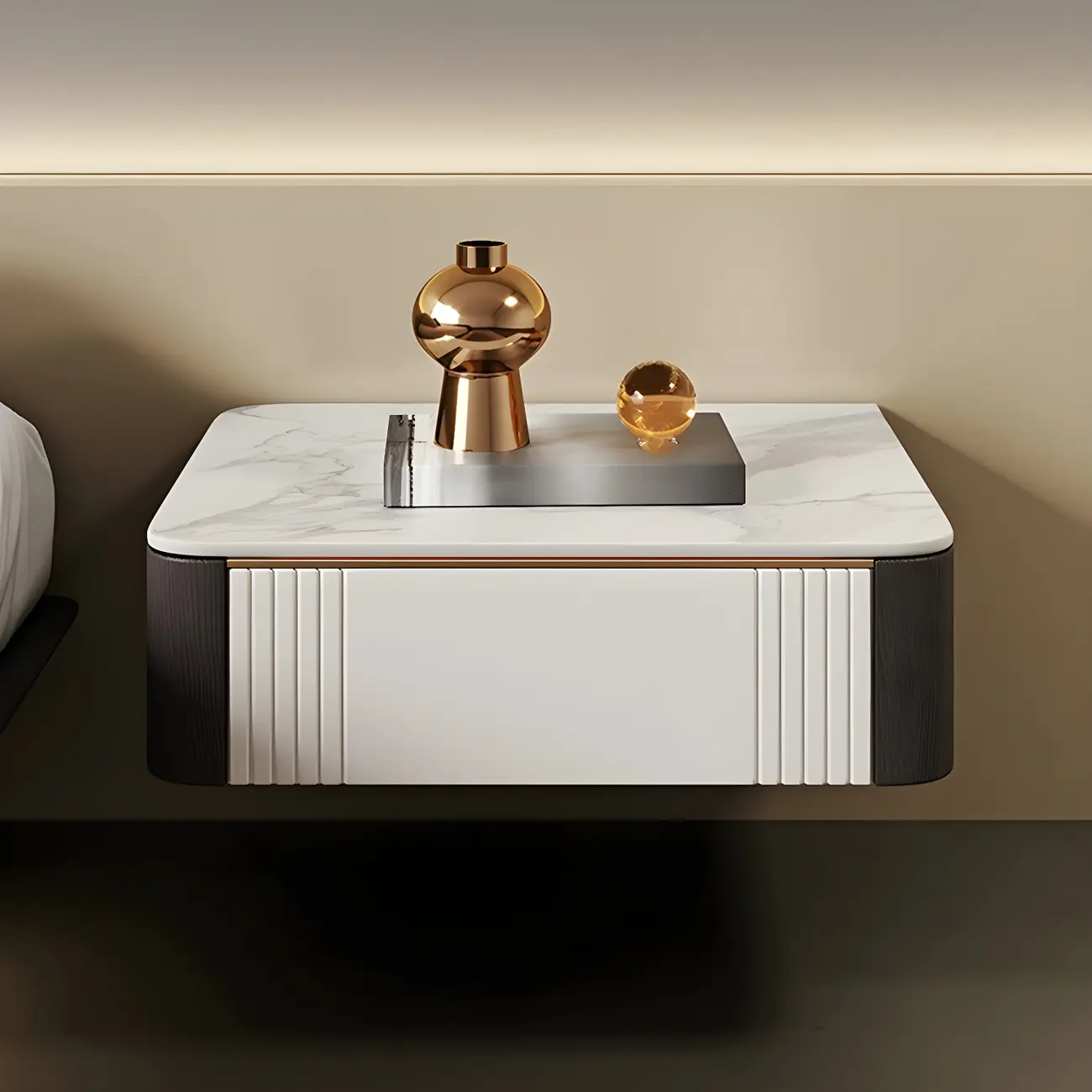 Low Stone Top Floating Nightstand with Drawer Set of 2 Image - 5 | homeyfad