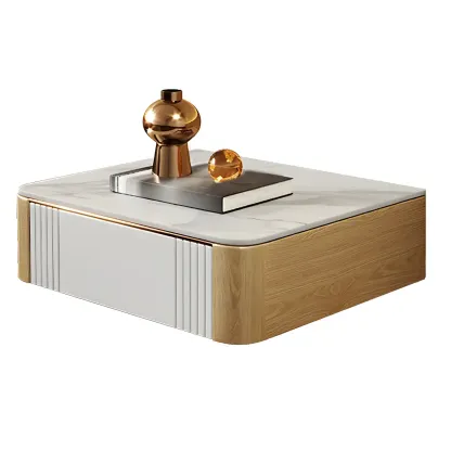 Low Stone Top Floating Nightstand with Drawer Set of 2 Image - 13