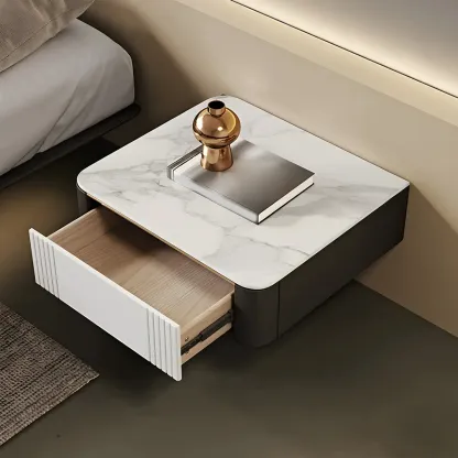 Low Stone Top Floating Nightstand with Drawer Set of 2 Image - 2