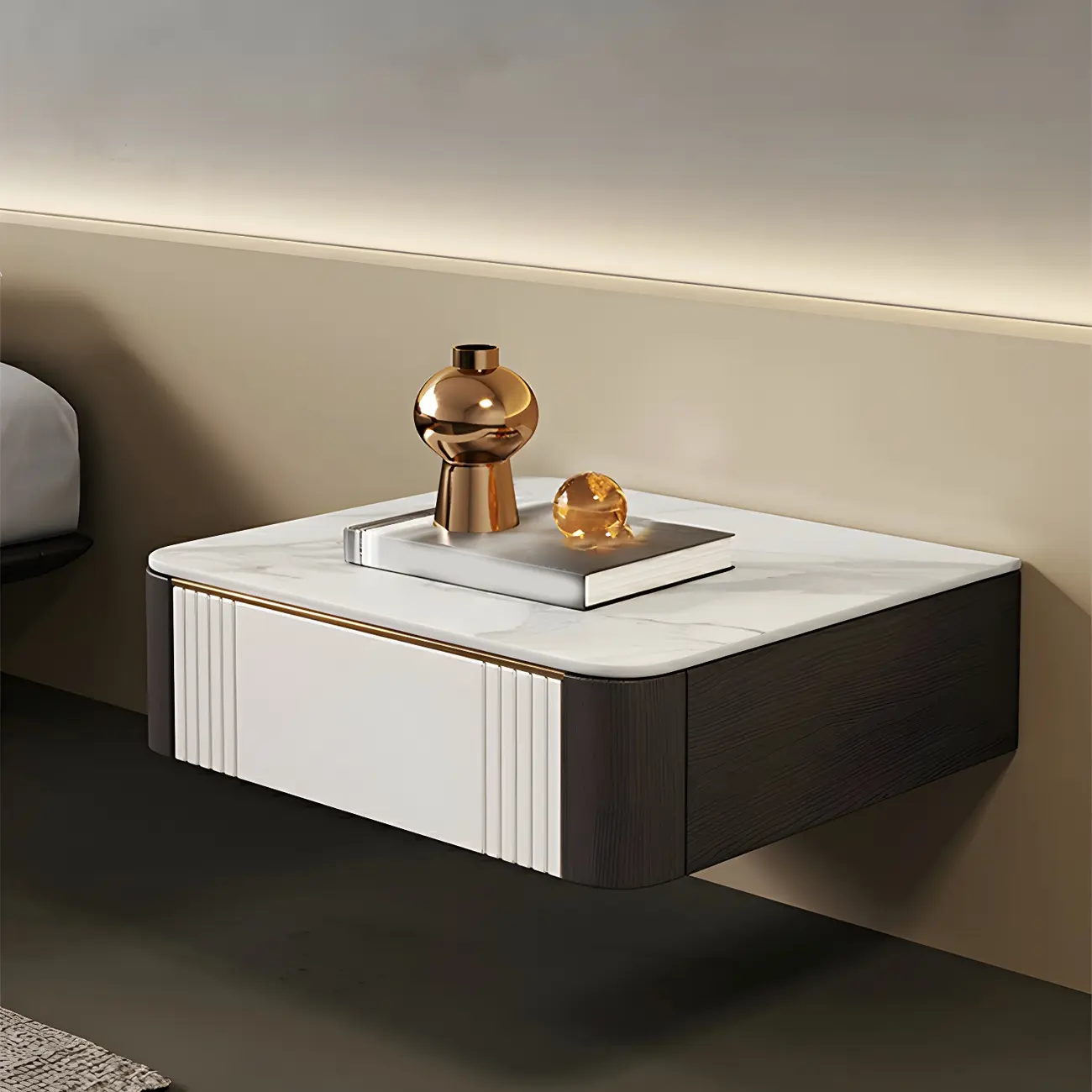 Low Stone Top Floating Nightstand with Drawer Set of 2 Image - 1 | homeyfad