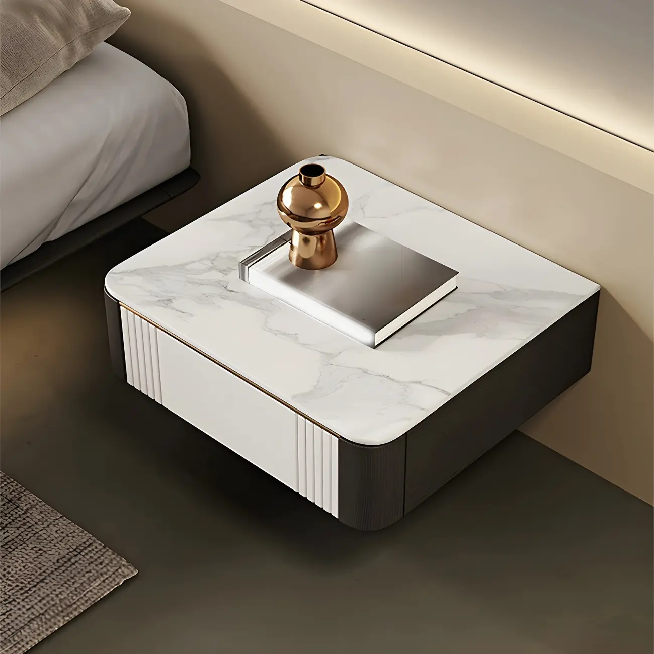 Low Stone Top Floating Nightstand with Drawer Set of 2 Image - 6 | homeyfad