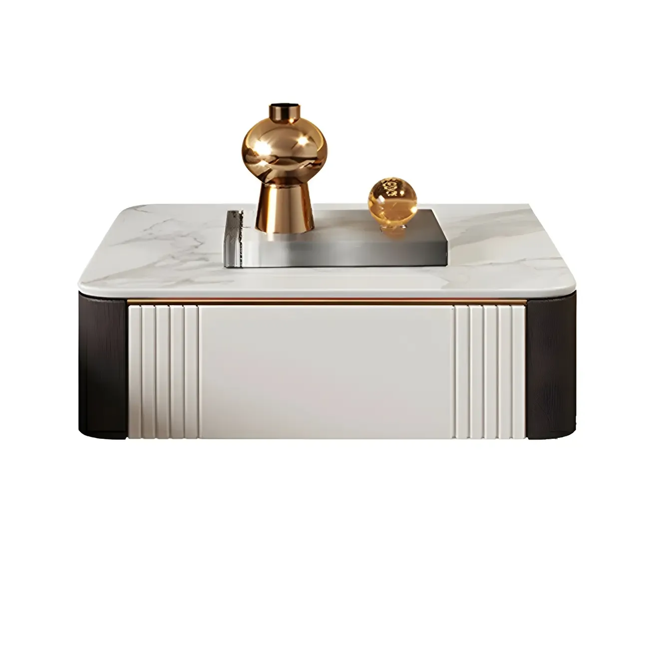 Low Stone Top Floating Nightstand with Drawer Set of 2 Image - 11