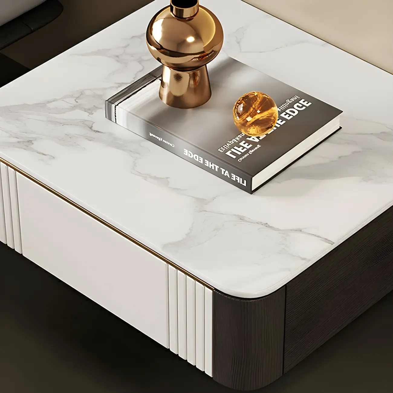 Low Stone Top Floating Nightstand with Drawer Set of 2 Image - 7