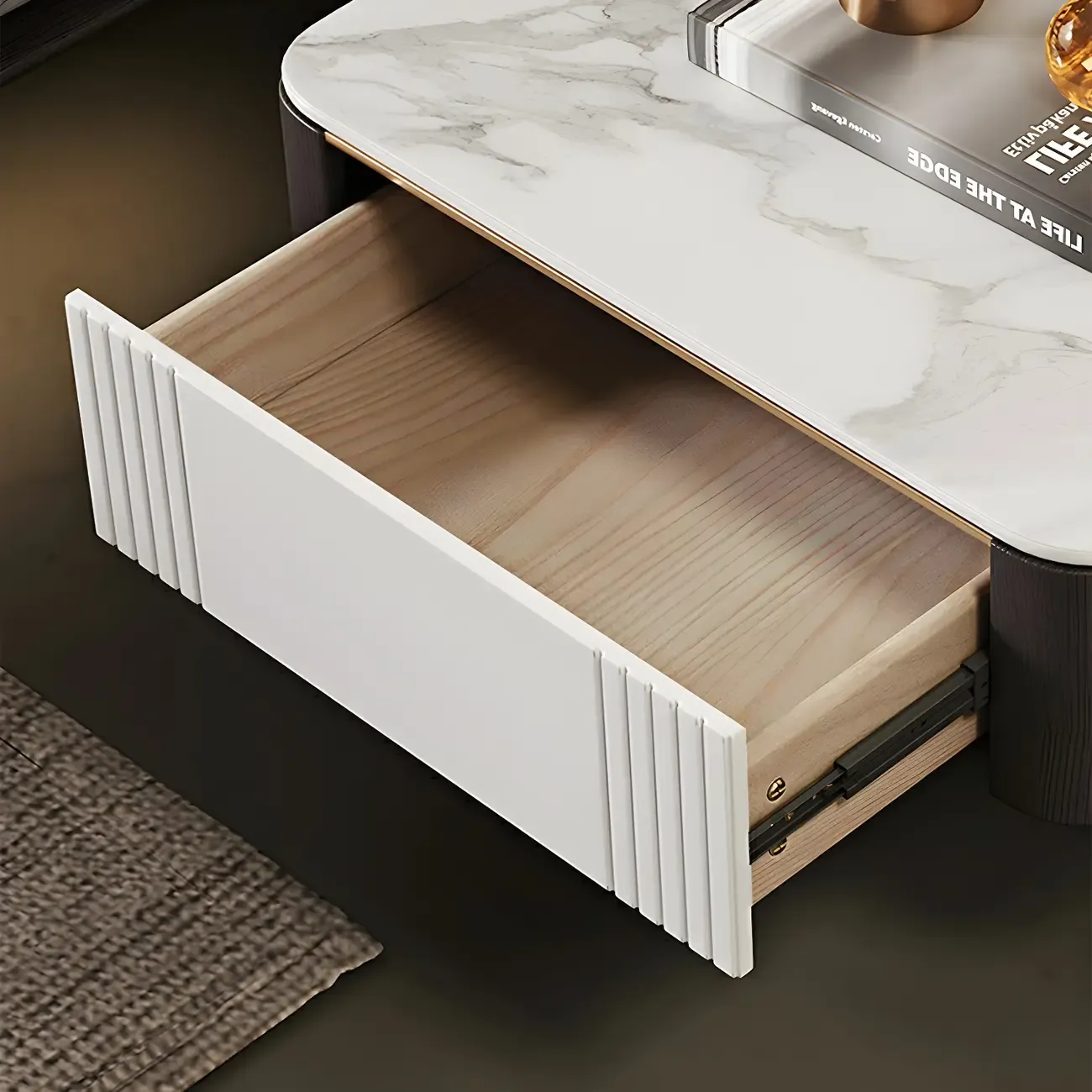 Low Stone Top Floating Nightstand with Drawer Set of 2 Image - 9