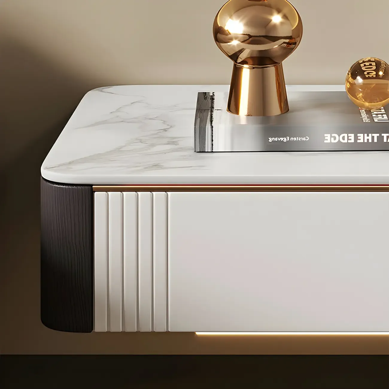 Low Stone Top Floating Nightstand with Drawer Set of 2 Image - 8