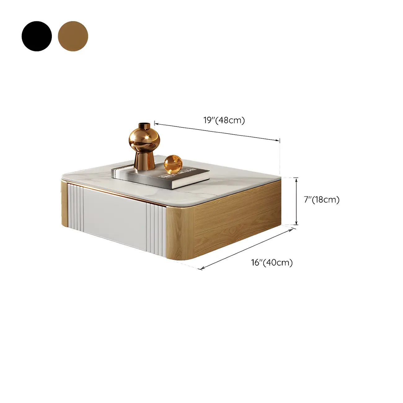 Low Stone Top Floating Nightstand with Drawer Set of 2 #size