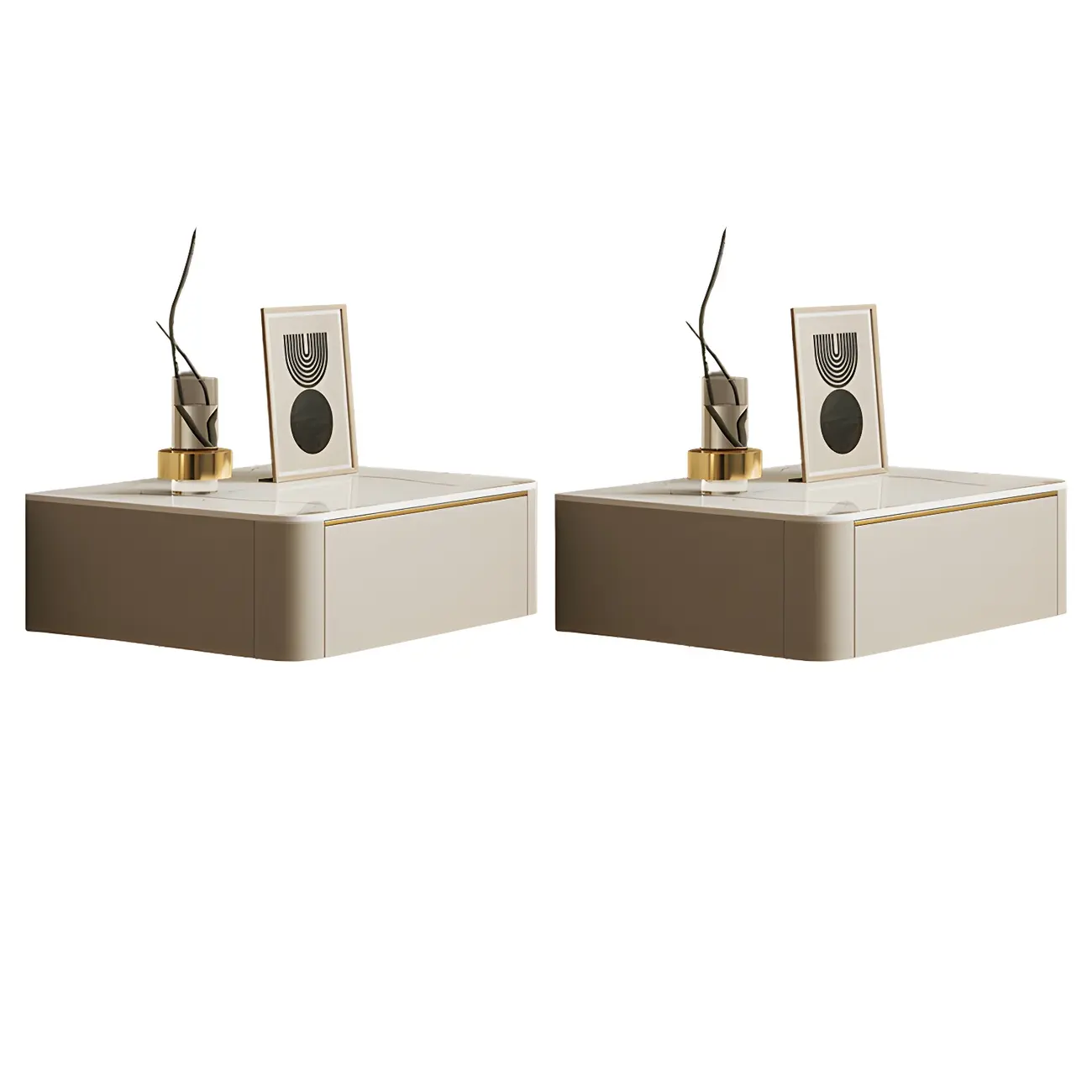 Beige 1 Drawer Faux Leather Stone Floating Nightstand Image - 7 | homeyfad