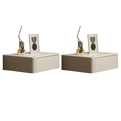 Beige 1 Drawer Faux Leather Stone Floating Nightstand Image - 7