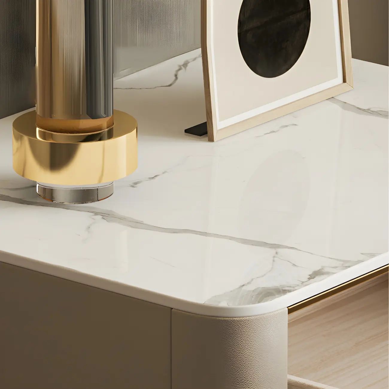 Beige 1 Drawer Faux Leather Stone Floating Nightstand Image - 4 | homeyfad