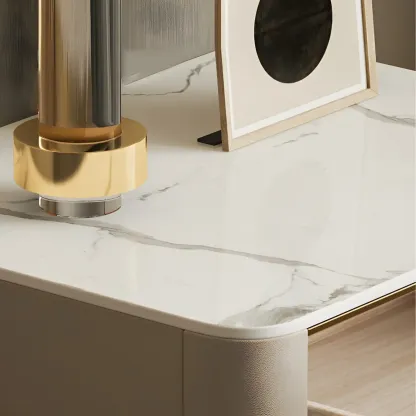 Beige 1 Drawer Faux Leather Stone Floating Nightstand Image - 4