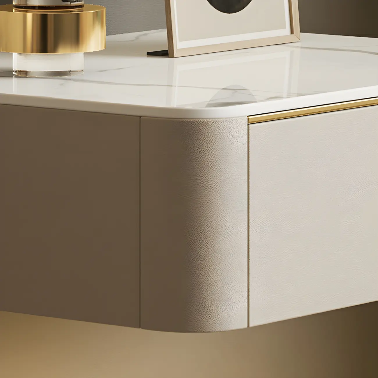 Beige 1 Drawer Faux Leather Stone Floating Nightstand Image - 5 | homeyfad