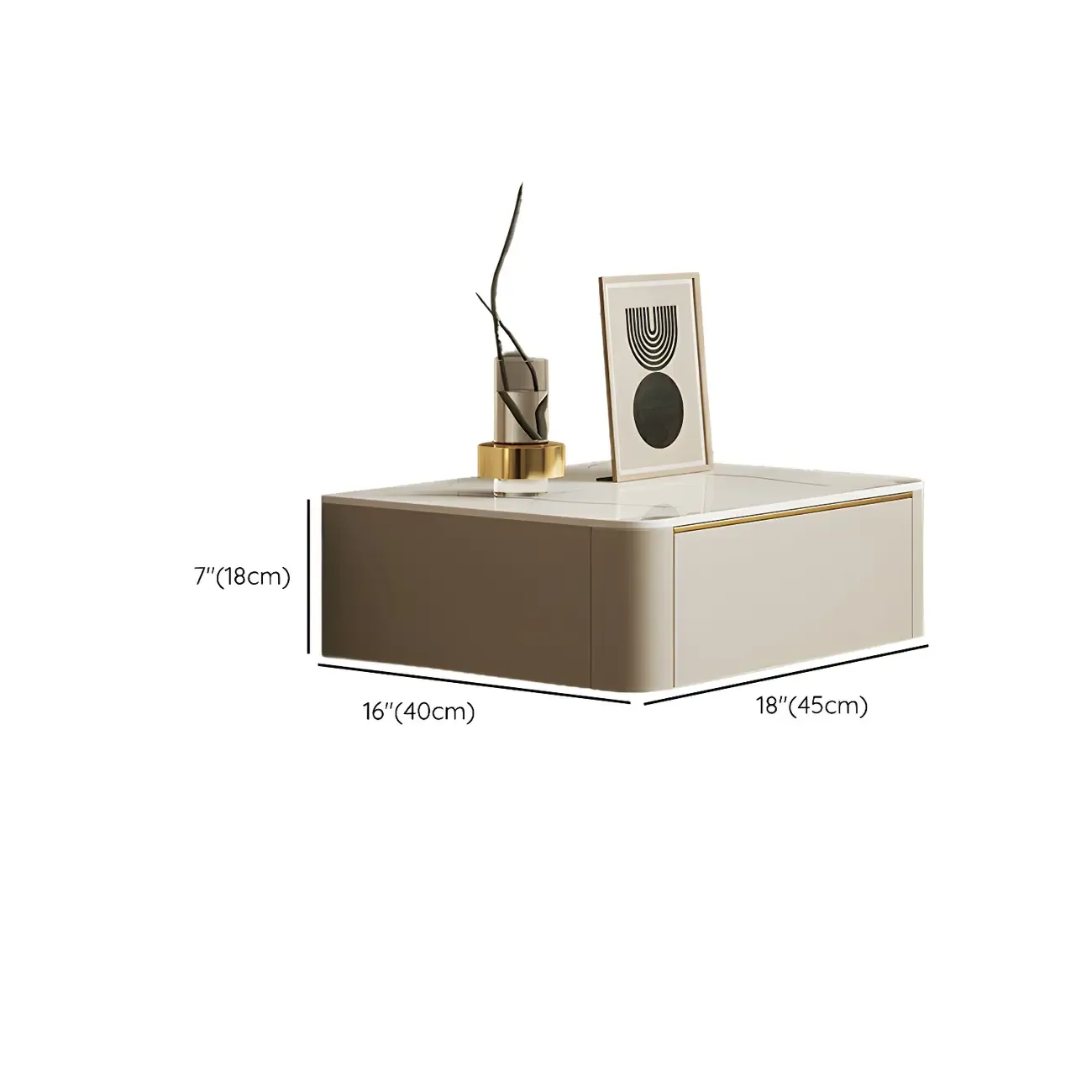 Beige 1 Drawer Faux Leather Stone Floating Nightstand #size
