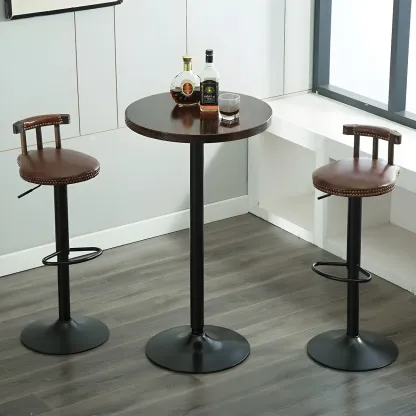 Minimalist Pedestal Wood Metal Round Bar Height Table Image - 1