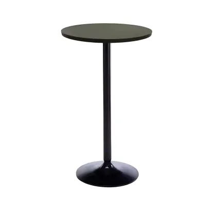 Minimalist Pedestal Wood Metal Round Bar Height Table Image - 2
