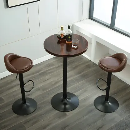 Minimalist Pedestal Wood Metal Round Bar Height Table Image - 3