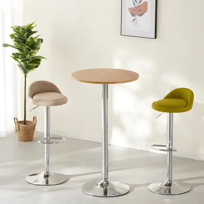 Minimalist Pedestal Wood Metal Round Bar Height Table Image - 4