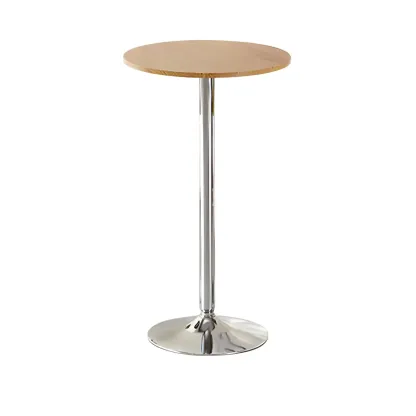 Minimalist Pedestal Wood Metal Round Bar Height Table Image - 6