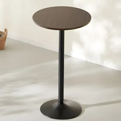 Minimalist Pedestal Wood Metal Round Bar Height Table Image - 9