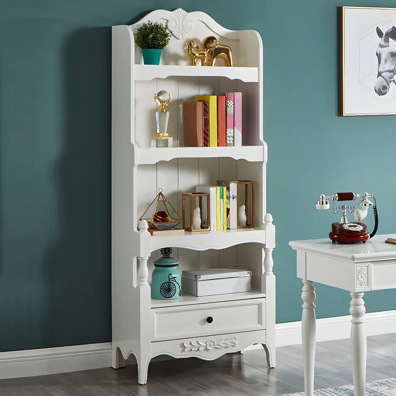 Traditional Wood 3-Shelf Brown Bookcase with Drawer Image - 3 | homeyfad