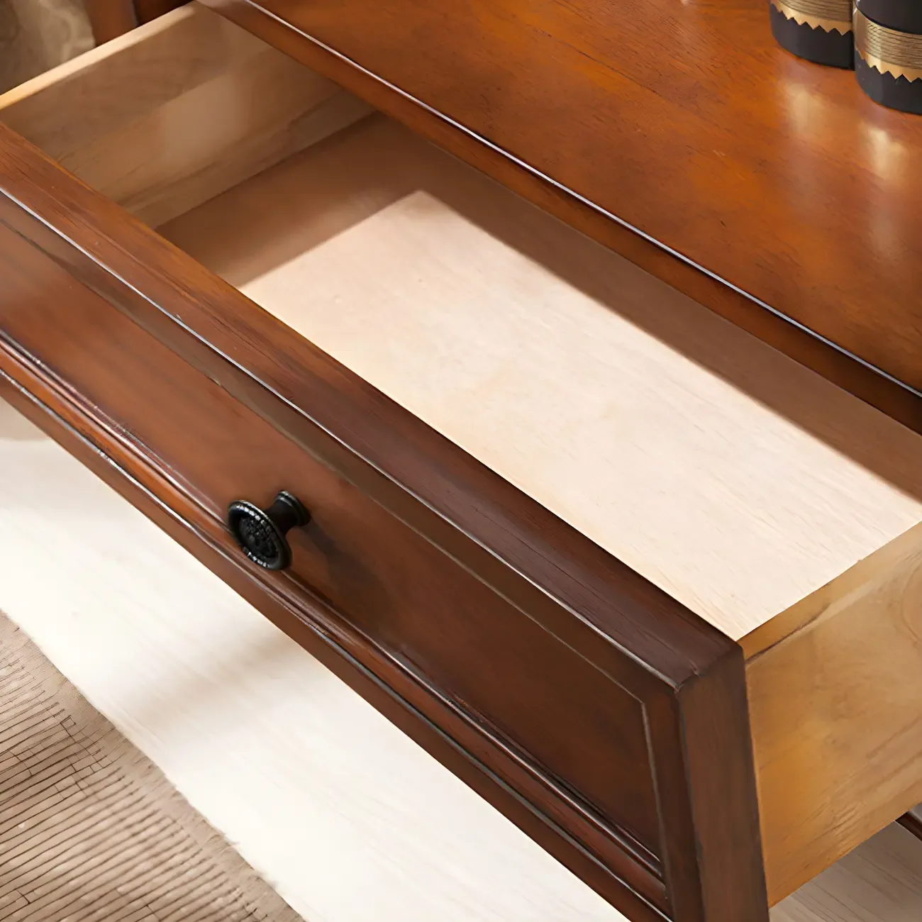 Traditional Wood 3-Shelf Brown Bookcase with Drawer Image - 4