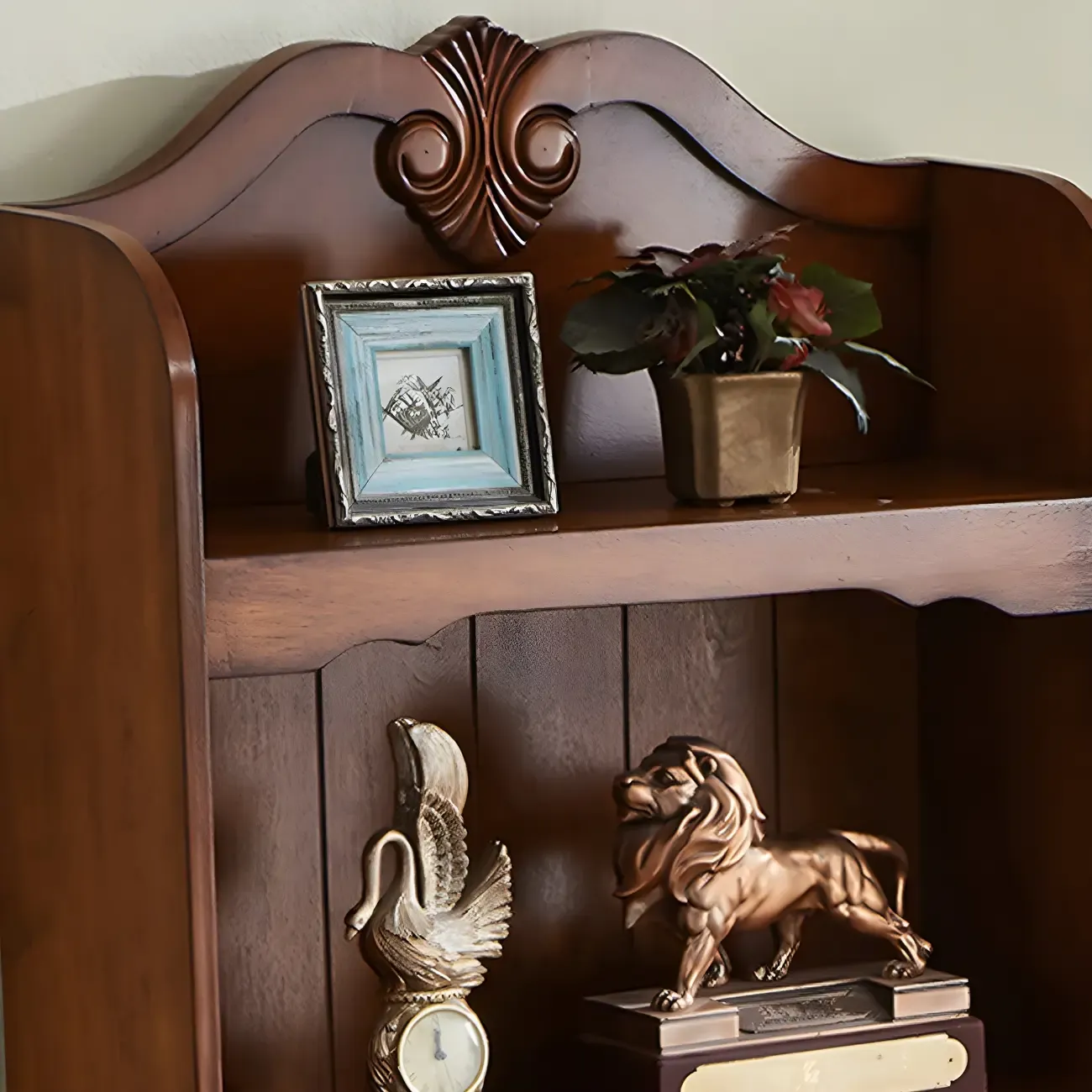 Traditional Wood 3-Shelf Brown Bookcase with Drawer Image - 6