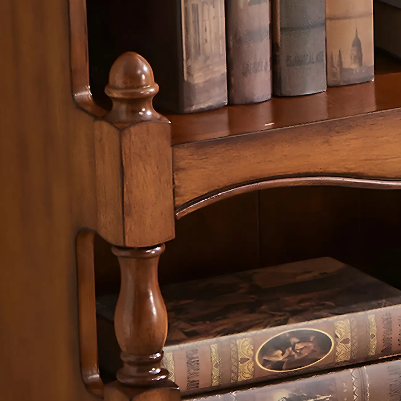 Traditional Wood 3-Shelf Brown Bookcase with Drawer Image - 7 | homeyfad