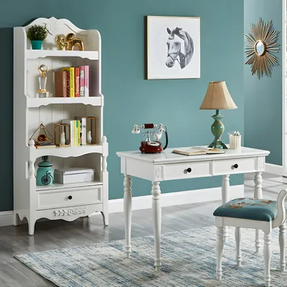 Traditional Wood 3-Shelf Brown Bookcase with Drawer Image - 9