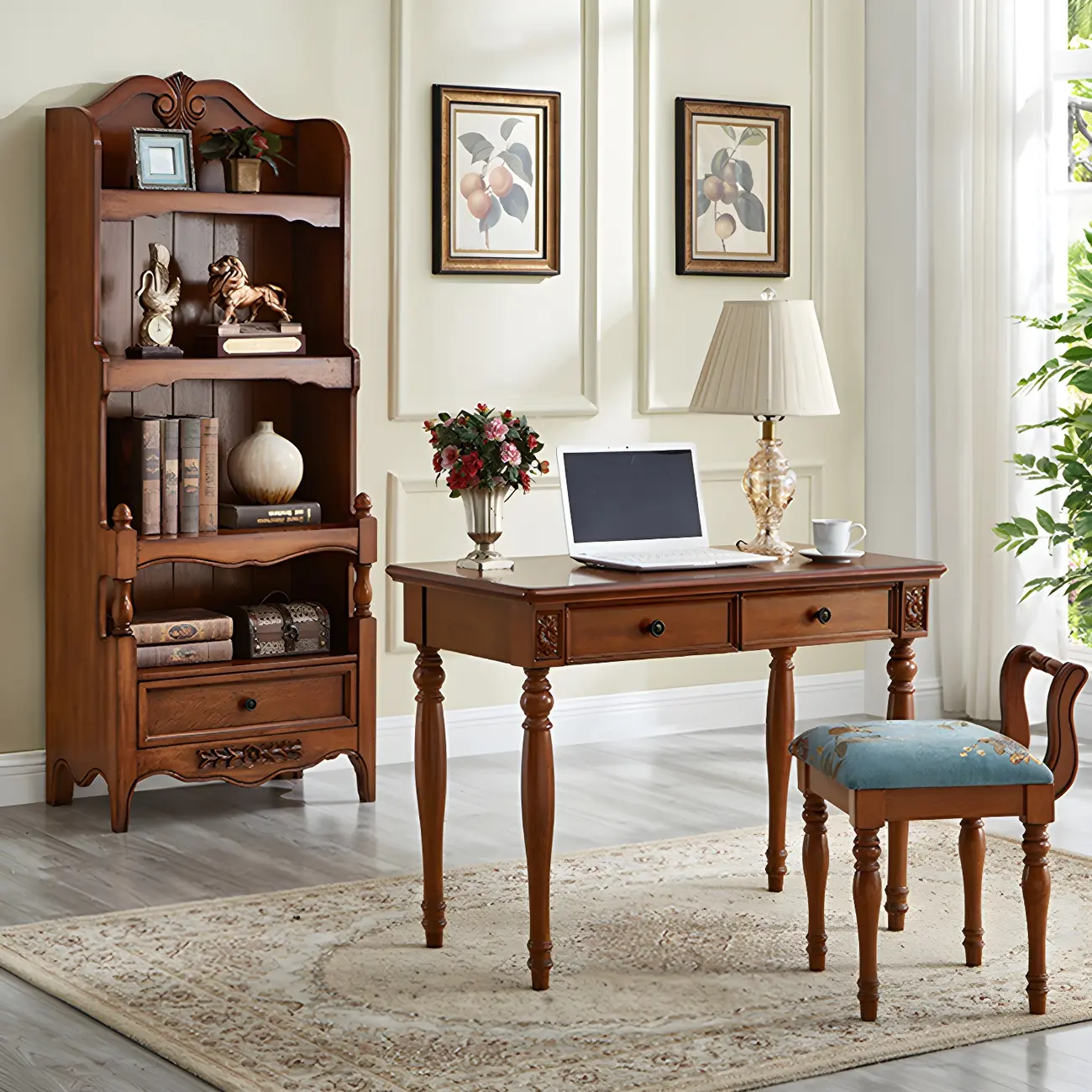 Traditional Wood 3-Shelf Brown Bookcase with Drawer Image - 10 | homeyfad