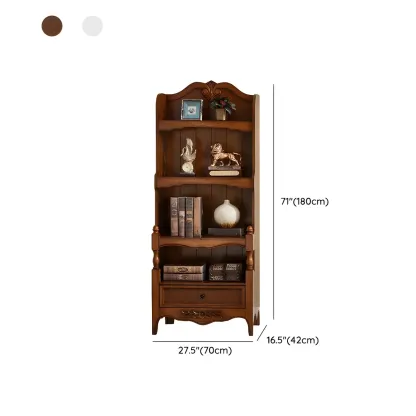 Traditional Wood 3-Shelf Brown Bookcase with Drawer #size