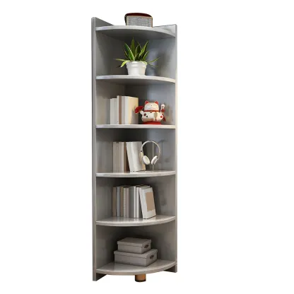 Contemporary Space-Saving Wood Walnut Corner Bookcase Image - 17