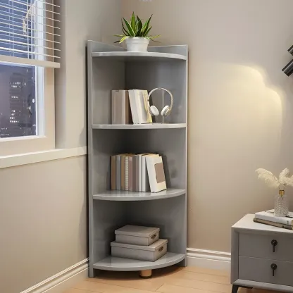 Contemporary Space-Saving Wood Walnut Corner Bookcase Image - 9