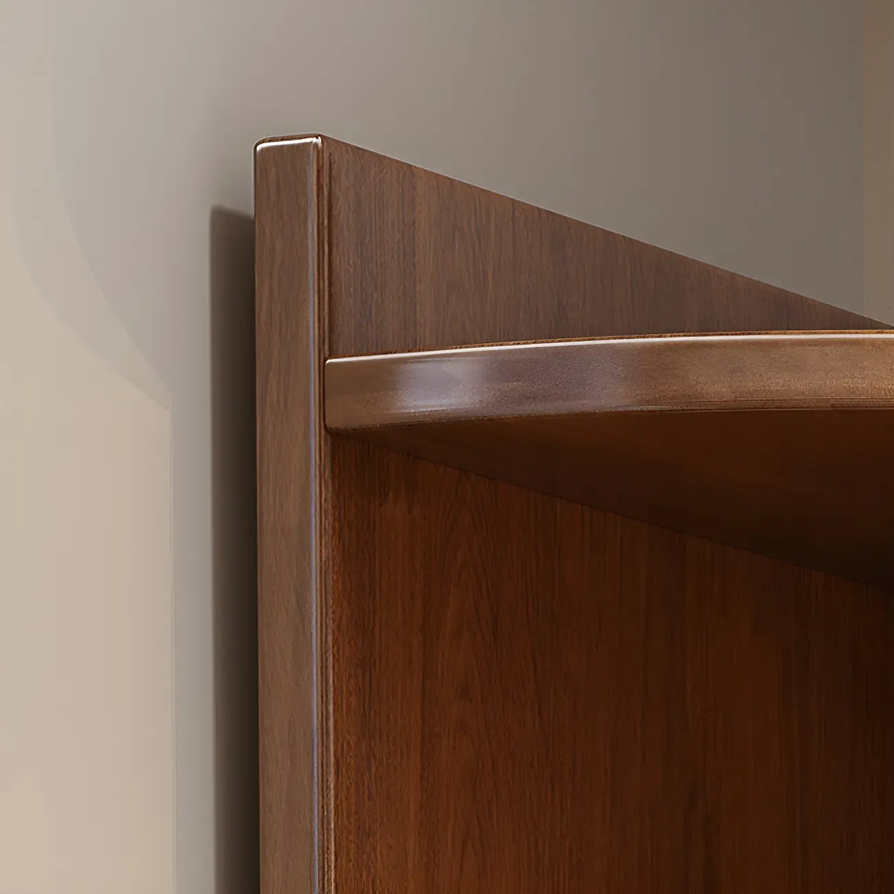 Contemporary Space-Saving Wood Walnut Corner Bookcase Image - 5