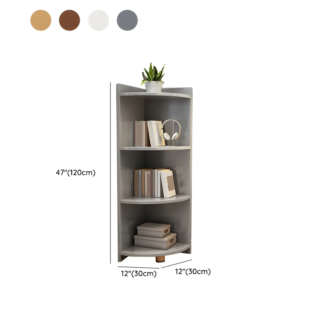 Contemporary Space-Saving Wood Walnut Corner Bookcase #size
