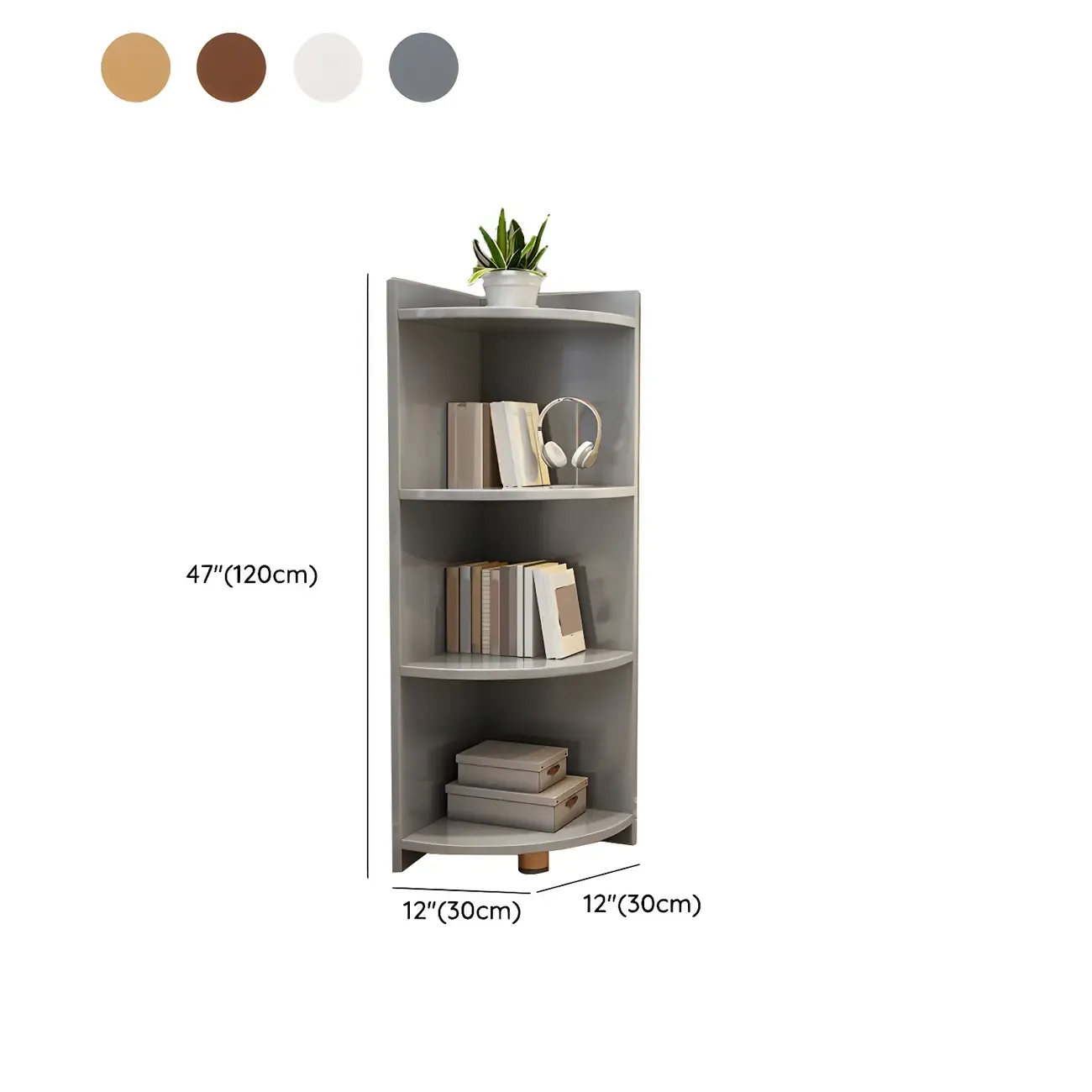 Contemporary Space-Saving Wood Walnut Corner Bookcase #size