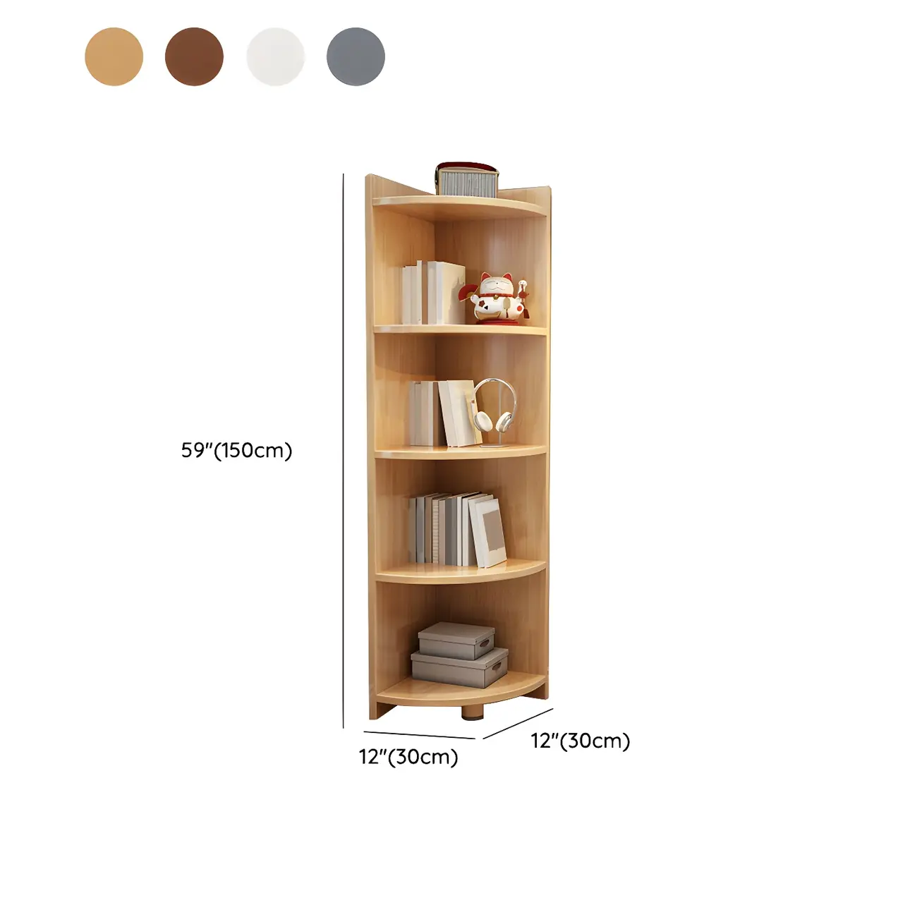 Contemporary Space-Saving Wood Walnut Corner Bookcase Image - 19 | homeyfad