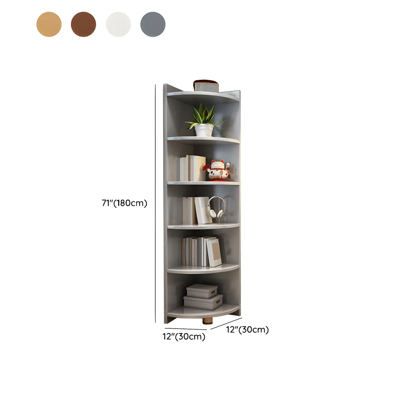 Contemporary Space-Saving Wood Walnut Corner Bookcase Image - 20 | homeyfad