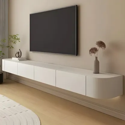 Modern Wooden Wall-Mounted TV Stand in White Image - 1