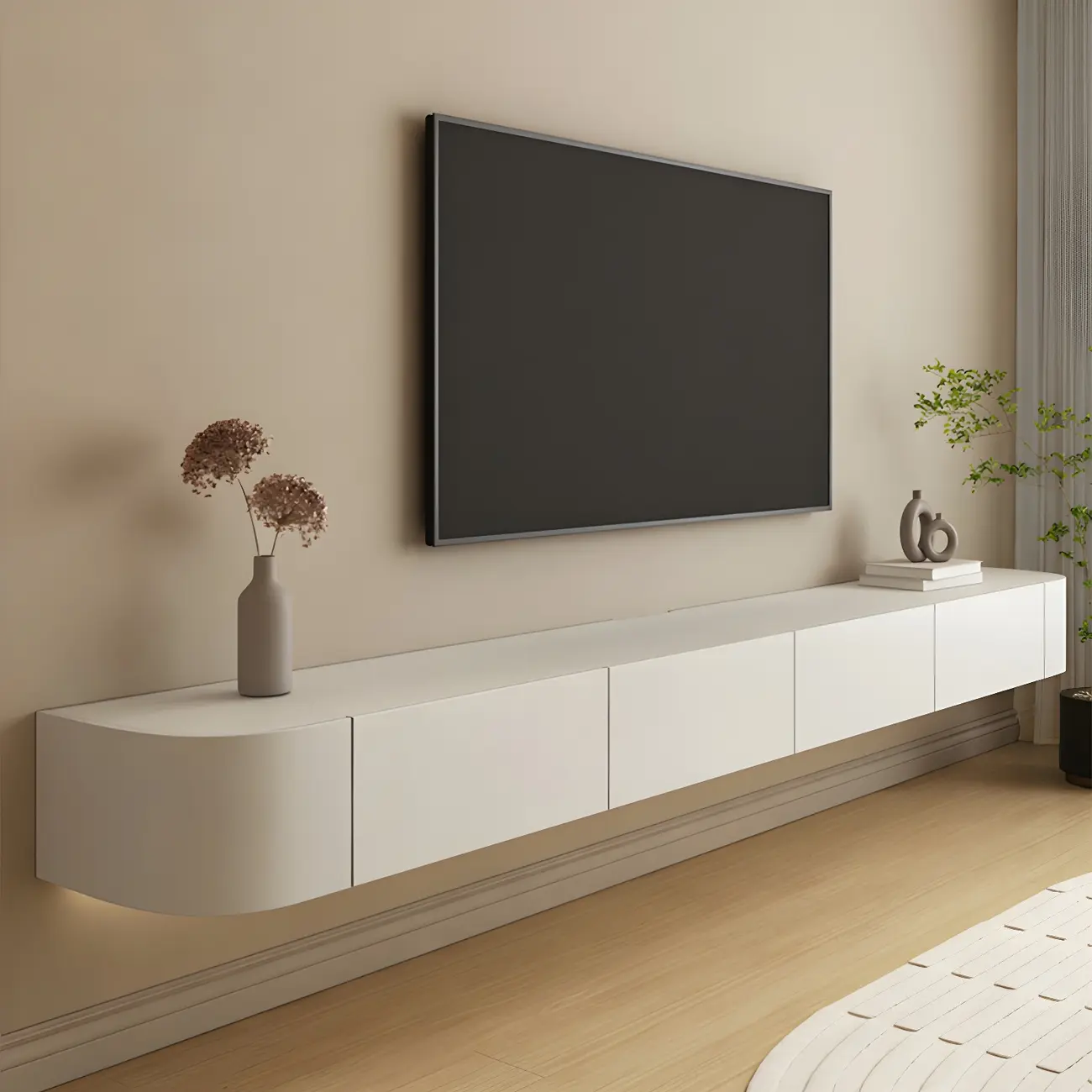 Modern Wooden Wall-Mounted TV Stand in White Image - 2 | homeyfad