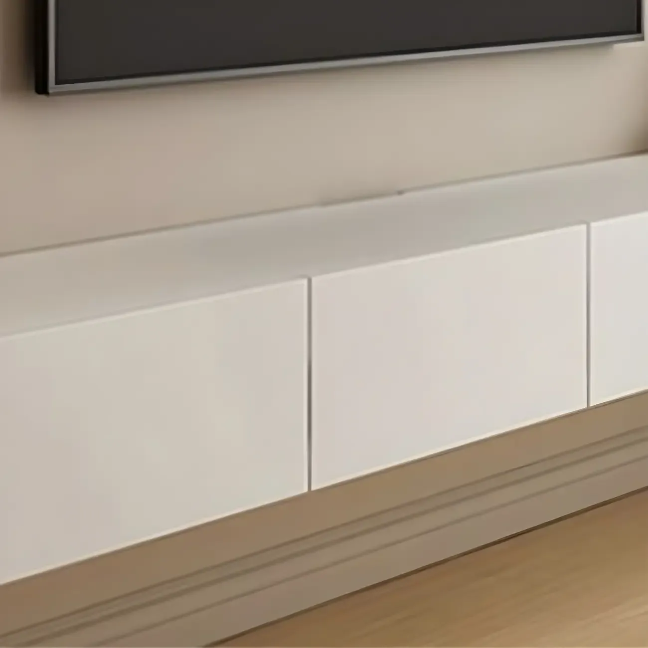 Modern Wooden Wall-Mounted TV Stand in White Image - 7
